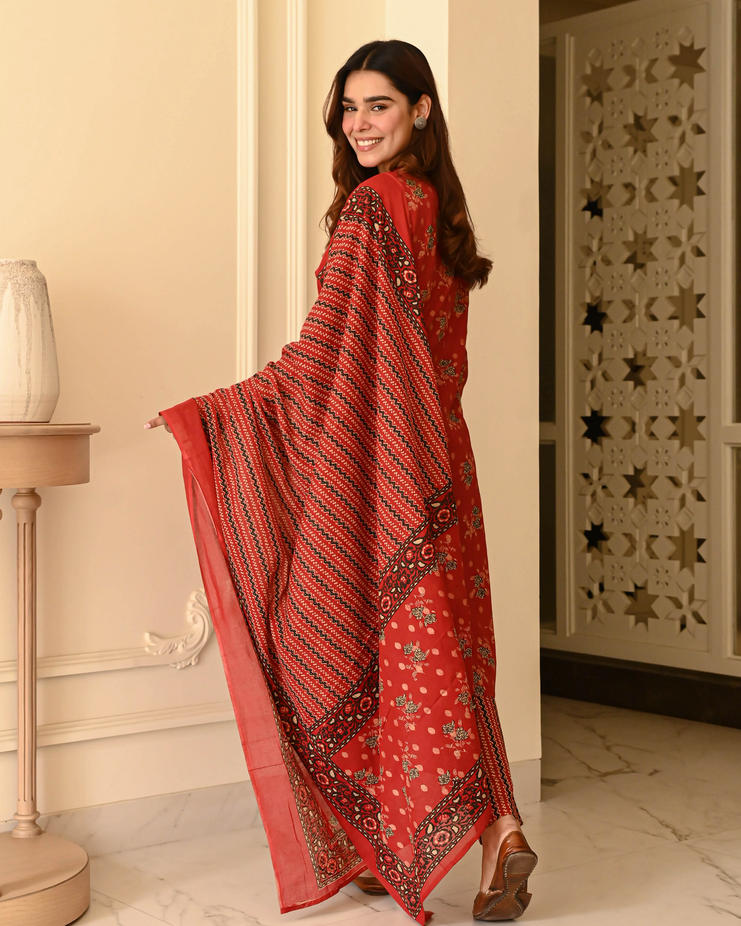 🔥 Vibrant Rust Red Printed Kurta Set