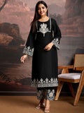 Elegant Black Embroidered Silk Blend Kurta Set