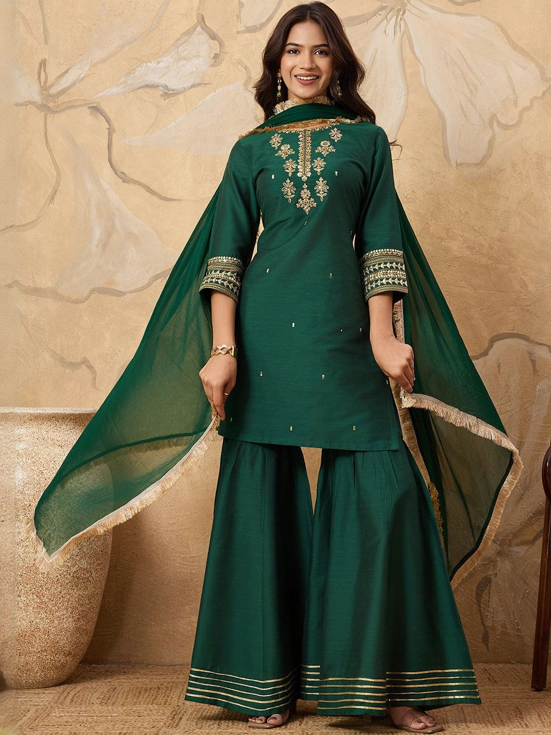 Silk Blend Sharara Set 💚