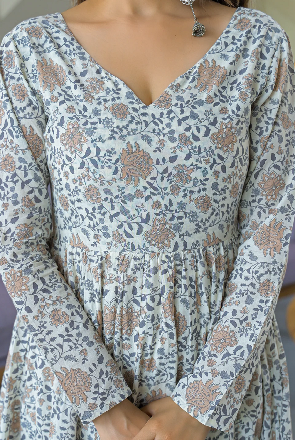 🕊️ Subtle Floral Printed Anarkali Kurta and Palazzo Set