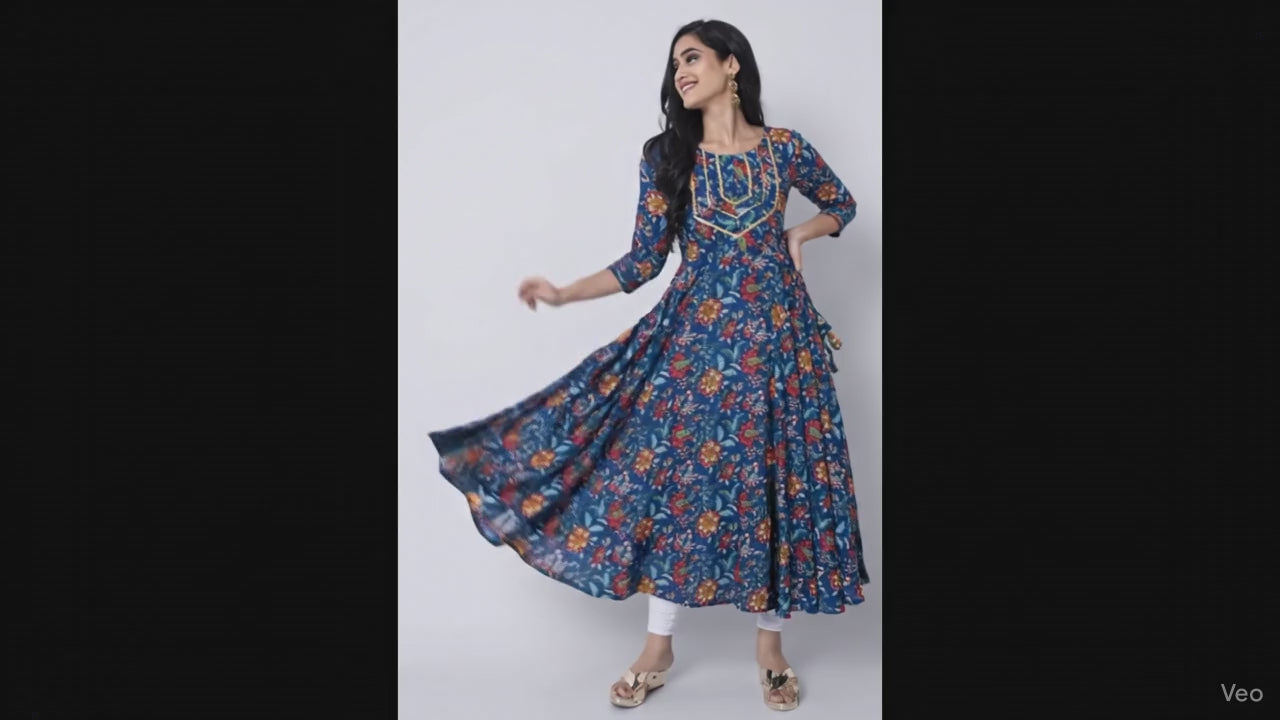🌸 Enchanting Blue Floral Anarkali Kurta