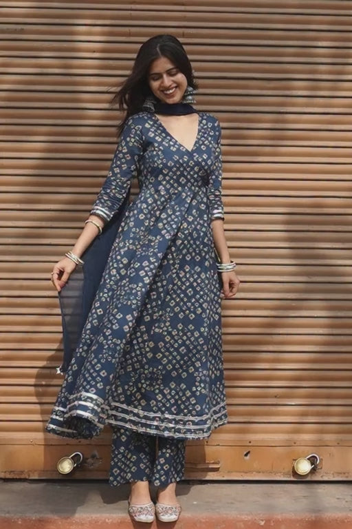💎 Indigo Bandhani-Style Angrakha Kurta Set